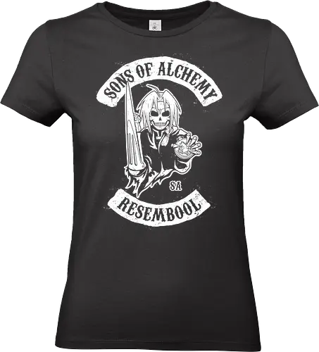 Vintage Biker Club Abzeichen mit Skelett Alchemist - Vintage Anime Druck, exklusives Rebell Design, Vintage Patch Shirt, Geek Biker Kunst, Alchemie Anime Druck, Nerd Biker Design, Premium Vintage Shirt, Vintage Biker Club Abzeichen, Fullmetal Alchemist, Sons of Anarchy, Edward Elric, FMA Brotherhood, Resembool, mashup anime, Sons of Alchemy, Skelett Alchemist Kunst, Anime Biker Patch, Vintage schwarz weiß Design, Rebell Club Druck, Anime Motorrad Kunst, Skelett Alchemie Design, Biker Geek Shirt - Standard T-Shirt (Women)
