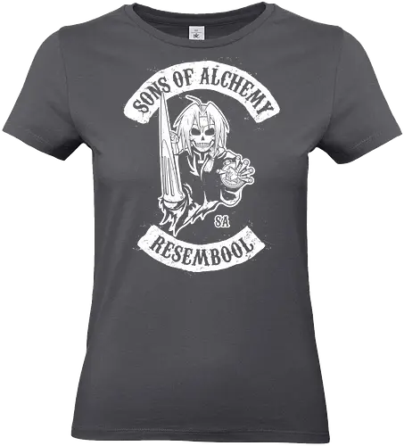Vintage Biker Club Abzeichen mit Skelett Alchemist - Vintage Anime Druck, exklusives Rebell Design, Vintage Patch Shirt, Geek Biker Kunst, Alchemie Anime Druck, Nerd Biker Design, Premium Vintage Shirt, Vintage Biker Club Abzeichen, Fullmetal Alchemist, Sons of Anarchy, Edward Elric, FMA Brotherhood, Resembool, mashup anime, Sons of Alchemy, Skelett Alchemist Kunst, Anime Biker Patch, Vintage schwarz weiß Design, Rebell Club Druck, Anime Motorrad Kunst, Skelett Alchemie Design, Biker Geek Shirt - Standard T-Shirt (Women)