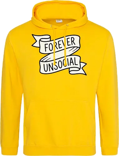 Forever Unsocial: Classic Tattoo Banner - introvert graphic tee, forever unsocial shirt, traditional tattoo banner, funny antisocial apparel, minimalist quote shirt, vintage ribbon graphic, sarcastic aesthetic clothing, homebody tee, funny introvert merch, classic tattoo art design - Standard Hoodie