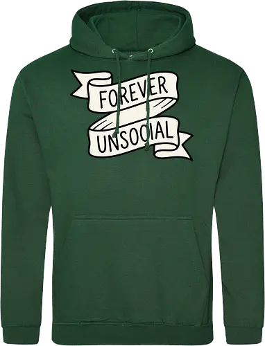 Forever Unsocial: Classic Tattoo Banner - introvert graphic tee, forever unsocial shirt, traditional tattoo banner, funny antisocial apparel, minimalist quote shirt, vintage ribbon graphic, sarcastic aesthetic clothing, homebody tee, funny introvert merch, classic tattoo art design - Standard Hoodie