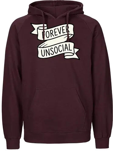 Forever Unsocial: Classic Tattoo Banner - introvert graphic tee, forever unsocial shirt, traditional tattoo banner, funny antisocial apparel, minimalist quote shirt, vintage ribbon graphic, sarcastic aesthetic clothing, homebody tee, funny introvert merch, classic tattoo art design - Fairtrade Hoodie