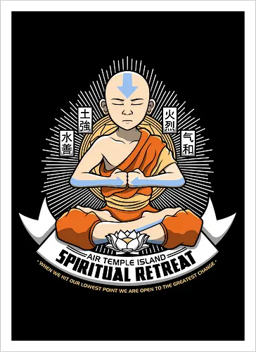 Meditierender Mönch - Spirituelles Vier-Nationen Emblem - meditierender Mönch Emblem, vier Elemente spirituell, Aang, Avatar, Avatar The Last Airbender, Air Temple Island, Katara, Sokka, Toph, Zuko, orientalischer Mönch Kunst, spirituelles Anime Design, Meditation Geek Druck, orientales Emblem Kunst, Mönch meditieren Shirt, vier Nationen Design, exklusiver spiritueller Druck, buddhistischer Geek Kunst, spirituelles Anime Shirt, Premium orientales Design, orangener Mönch Druck, vier Elemente Kanji Kunst, spirituelles Geek Shirt - Artprint