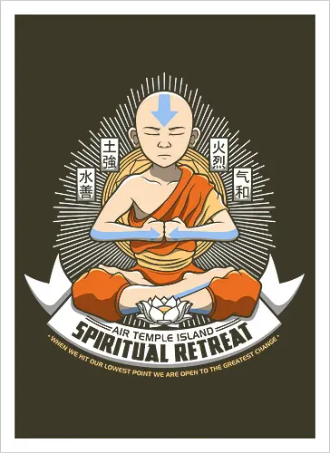 Meditierender Mönch - Spirituelles Vier-Nationen Emblem - meditierender Mönch Emblem, vier Elemente spirituell, Aang, Avatar, Avatar The Last Airbender, Air Temple Island, Katara, Sokka, Toph, Zuko, orientalischer Mönch Kunst, spirituelles Anime Design, Meditation Geek Druck, orientales Emblem Kunst, Mönch meditieren Shirt, vier Nationen Design, exklusiver spiritueller Druck, buddhistischer Geek Kunst, spirituelles Anime Shirt, Premium orientales Design, orangener Mönch Druck, vier Elemente Kanji Kunst, spirituelles Geek Shirt - Artprint