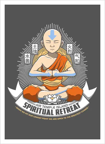 Meditierender Mönch - Spirituelles Vier-Nationen Emblem - meditierender Mönch Emblem, vier Elemente spirituell, Aang, Avatar, Avatar The Last Airbender, Air Temple Island, Katara, Sokka, Toph, Zuko, orientalischer Mönch Kunst, spirituelles Anime Design, Meditation Geek Druck, orientales Emblem Kunst, Mönch meditieren Shirt, vier Nationen Design, exklusiver spiritueller Druck, buddhistischer Geek Kunst, spirituelles Anime Shirt, Premium orientales Design, orangener Mönch Druck, vier Elemente Kanji Kunst, spirituelles Geek Shirt - Artprint
