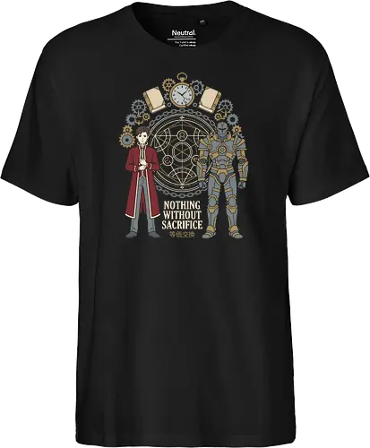 The Alchemist's Burden - alchemy circle graphic tee, steampunk anime apparel, equivalent exchange design, FMAB streetwear clothing, retro shonen manga tee, dark fantasy anime fashion, Japanese text anime shirt, aesthetic otaku graphic tee, Edward, Alphonse - Fairtrade T-Shirt