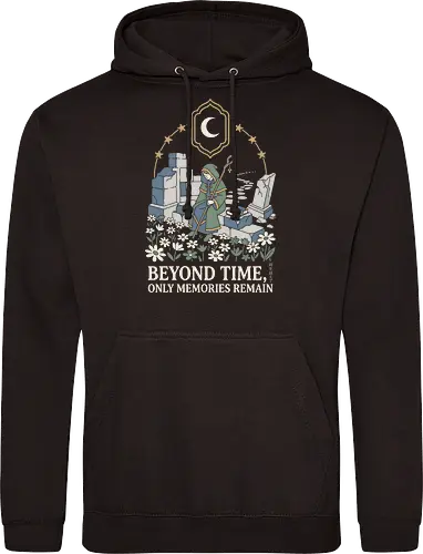 Beyond Time: The Wandering Mage - Frieren inspired shirt, fantasy anime graphic tee, wandering mage apparel, cozy RPG streetwear, aesthetic otaku clothing, pastel fantasy design, nostalgic anime merch, wizard ruins illustration, Japanese text aesthetic shirt, cottagecore anime fashion - Standard Hoodie