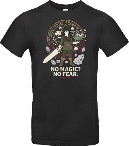 The Anti-Magic Knight: No Fear - Black Clover shirt, Asta graphic tee, anti magic apparel, five leaf grimoire, shonen anime streetwear, minimalist anime clothing, anime knight design, otaku motivational shirt, fantasy manga tee, Japanese text anime merch - Standard T-Shirt