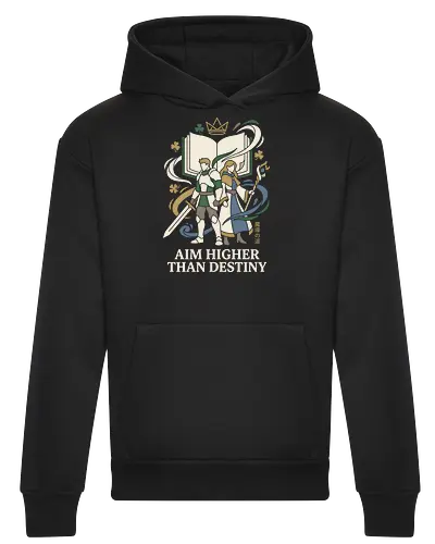 Aim Higher: The Knight and The Mage - fantasy anime shirt, magic knight graphic tee, RPG streetwear apparel, Asta and Yuno merch, Black Clover inspired design, minimalist anime clothing, shonen anime duo, aesthetic otaku fashion, magical grimoire tee, Japanese text fantasy shirt - Heavyweight Hoodie