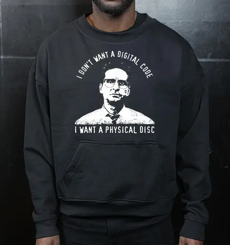 Falling Down Discs - falling down, funny, gaming, gamers, physical, copies, disks, cds, blu rays, digital downloads - Cropped Sweatshirt