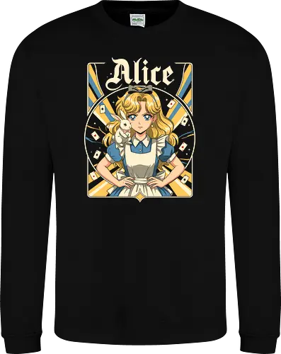 Alice - alice, wonderland, fantasy, fairytale, rabbit, magic, storybook, anime, manga, kawaii, retro, vintage, geek, classic, adventure, curious, dream, dreamy, whimsical, fantastic, tea, queen, cards, aesthetic, illustration, art, magical, nostalgia, fable, fairy - Sweatshirt