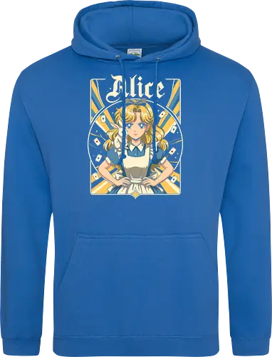 Alice - alice, wonderland, fantasy, fairytale, rabbit, magic, storybook, anime, manga, kawaii, retro, vintage, geek, classic, adventure, curious, dream, dreamy, whimsical, fantastic, tea, queen, cards, aesthetic, illustration, art, magical, nostalgia, fable, fairy - Standard Hoodie