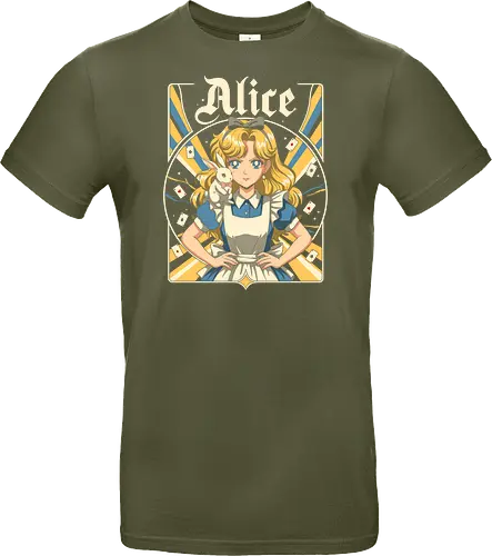 Alice - alice, wonderland, fantasy, fairytale, rabbit, magic, storybook, anime, manga, kawaii, retro, vintage, geek, classic, adventure, curious, dream, dreamy, whimsical, fantastic, tea, queen, cards, aesthetic, illustration, art, magical, nostalgia, fable, fairy - Standard T-Shirt