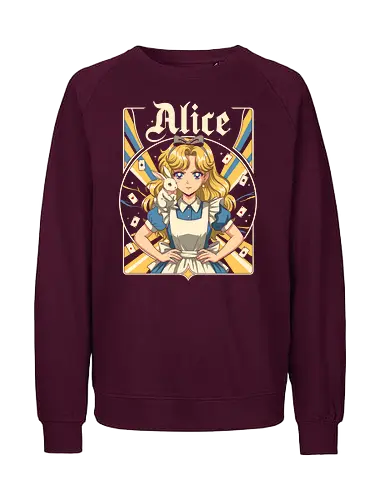 Alice - alice, wonderland, fantasy, fairytale, rabbit, magic, storybook, anime, manga, kawaii, retro, vintage, geek, classic, adventure, curious, dream, dreamy, whimsical, fantastic, tea, queen, cards, aesthetic, illustration, art, magical, nostalgia, fable, fairy - Fairtrade Sweatshirt