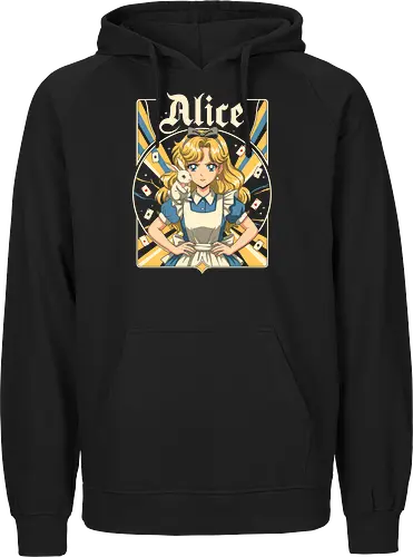 Alice - alice, wonderland, fantasy, fairytale, rabbit, magic, storybook, anime, manga, kawaii, retro, vintage, geek, classic, adventure, curious, dream, dreamy, whimsical, fantastic, tea, queen, cards, aesthetic, illustration, art, magical, nostalgia, fable, fairy - Fairtrade Hoodie