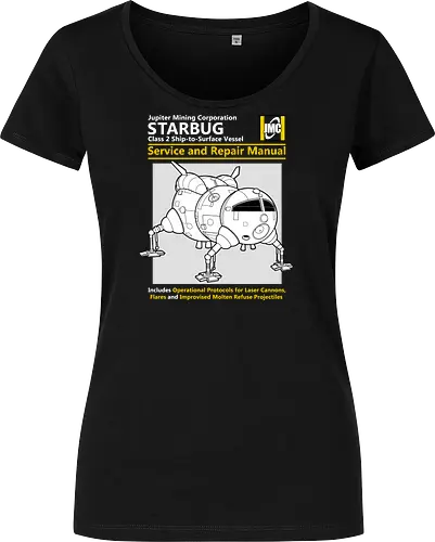 Weltraum Insekten-Shuttle Technisches Servicehandbuch Bergbau - Weltraum Insekten-Shuttle Handbuch, Bergbaugesellschaft Shuttle, Sci-Fi Servicehandbuch Parodie, Vintage Raumschiff Design, Geek Shuttle Druck, humoristisches Servicehandbuch Kunst, britisches Sci-Fi Shirt, Insekten-Schiff Design, Red Dwarf, Starbug, Jupiter Mining Corporation, JMC, Dave Lister, Arnold Rimmer, The Cat, Kryten, Sci-Fi Komödie Druck, Weltraum technische Parodie Kunst, Geek Humor Shirt, Vintage Raumshuttle Design, Gesellschaftsschiff Druck, humoristische Sci-Fi Kunst, Premium Nerd Shirt - Women T-Shirt