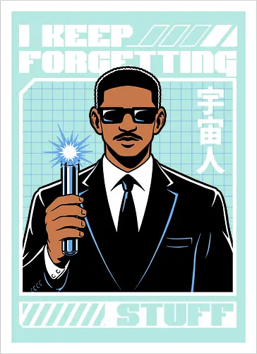 Forget Alien Movie - Movie, Classic, Classic Movie, 2000s, 2000, Alien, Extraterrestrial, Fun, Science Fiction, Adventure, Aliens, Universe, Space, Suit, Memory Loss, Memories, Memory, Cyberpunk, Technology, Futuristic, Futurism, Japan, Japanese, Modern, Hollywood, Funny, Cool, Scifi - Artprint