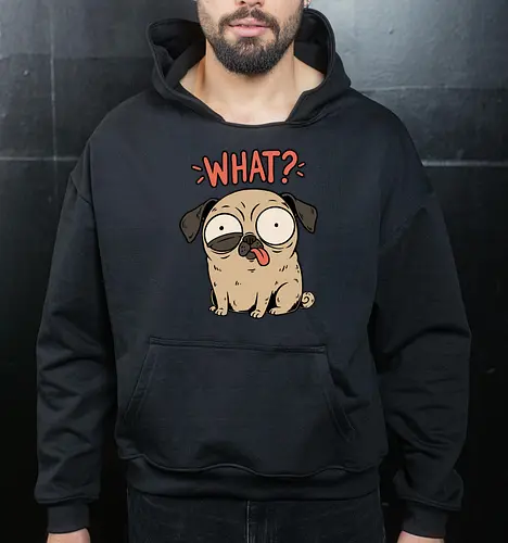 Pug Dog Funny - Pug, Dog, Funny, Fun, Pet, Animal, Cool, Just Awesome, Awesome, Lost, Cute, Life, Derpy, What, Dumb, Pugs, Original Art - Cropped Hoodie
