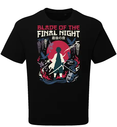 Sun Swordsman - Demon Slayer inspired shirt, anime swordsman graphic tee, Oni mask samurai apparel, dark fantasy anime streetwear, shonen manga clothing, Japanese sun katana design, aesthetic otaku fashion, demon hunter silhouette tee, wisteria anime merch, retro Japanese graphic shirt - Oversize T-Shirt