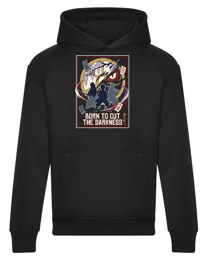 The Hunter Trio - Demon Slayer inspired shirt, anime swordsman graphic tee, demon hunter trio apparel, dark fantasy anime streetwear, shonen manga clothing, wisteria flower anime design, minimalist otaku fashion, Japanese talisman graphic, retro anime poster tee, cut the darkness shirt - Heavyweight Hoodie