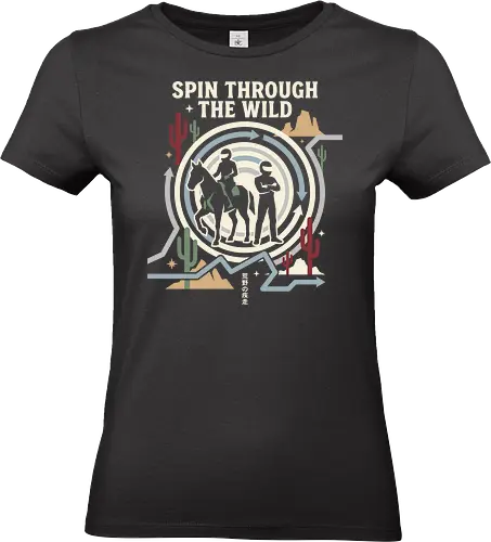 Spin Through the Wild - Jojo Steel Ball Run shirt, JJBA part 7 merch, Gyro and Johnny graphic tee, minimalist manga apparel, anime wild west streetwear, golden spin design, retro desert aesthetic clothing, shonen anime fashion, otaku racing graphic, Japanese text adventure shirt - Standard T-Shirt (Women)