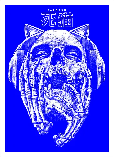 Eargasm - music, skeleton, drawing, hand drawing, skull, rose, black craft, dark magic, macabre, goth, gothic, dark art, black work, street style, streetwear, japanese metal, kanji, japan, japanese, tattoo, dark aesthetic, death metal, deathcore, satanic - Artprint