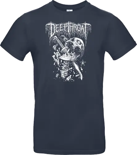 Deep Throat - skull, katana, zombie skeleton, drawing, hand drawing, black craft, dark magic, macabre, goth, gothic, dark art, black work, demon, spirit, evil, satan, Black and White, macabre, haunted, horror, dark magic, metal artwork, street style, streetwear, halloween, katana, deep throat, dirty mind, zombie, metal logo, pentagram, baphomet, lucifer, lilith, astaroth - Standard T-Shirt