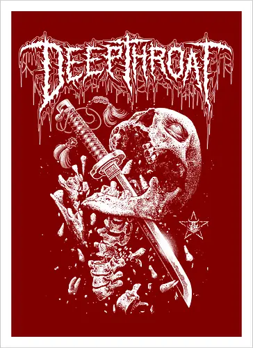Deep Throat - skull, katana, zombie skeleton, drawing, hand drawing, black craft, dark magic, macabre, goth, gothic, dark art, black work, demon, spirit, evil, satan, Black and White, macabre, haunted, horror, dark magic, metal artwork, street style, streetwear, halloween, katana, deep throat, dirty mind, zombie, metal logo, pentagram, baphomet, lucifer, lilith, astaroth - Artprint