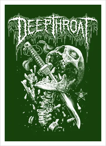 Deep Throat - skull, katana, zombie skeleton, drawing, hand drawing, black craft, dark magic, macabre, goth, gothic, dark art, black work, demon, spirit, evil, satan, Black and White, macabre, haunted, horror, dark magic, metal artwork, street style, streetwear, halloween, katana, deep throat, dirty mind, zombie, metal logo, pentagram, baphomet, lucifer, lilith, astaroth - Artprint