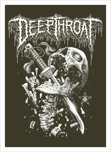 Deep Throat - skull, katana, zombie skeleton, drawing, hand drawing, black craft, dark magic, macabre, goth, gothic, dark art, black work, demon, spirit, evil, satan, Black and White, macabre, haunted, horror, dark magic, metal artwork, street style, streetwear, halloween, katana, deep throat, dirty mind, zombie, metal logo, pentagram, baphomet, lucifer, lilith, astaroth - Artprint
