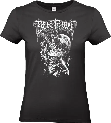Deep Throat - skull, katana, zombie skeleton, drawing, hand drawing, black craft, dark magic, macabre, goth, gothic, dark art, black work, demon, spirit, evil, satan, Black and White, macabre, haunted, horror, dark magic, metal artwork, street style, streetwear, halloween, katana, deep throat, dirty mind, zombie, metal logo, pentagram, baphomet, lucifer, lilith, astaroth - Standard T-Shirt (Women)