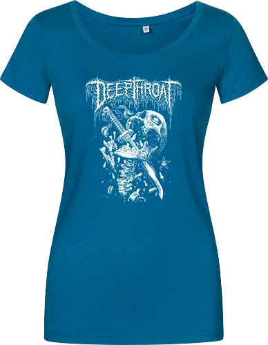 Deep Throat - skull, katana, zombie skeleton, drawing, hand drawing, black craft, dark magic, macabre, goth, gothic, dark art, black work, demon, spirit, evil, satan, Black and White, macabre, haunted, horror, dark magic, metal artwork, street style, streetwear, halloween, katana, deep throat, dirty mind, zombie, metal logo, pentagram, baphomet, lucifer, lilith, astaroth - Women T-Shirt