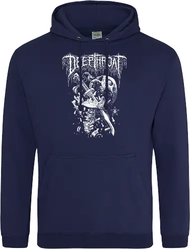 Deep Throat - skull, katana, zombie skeleton, drawing, hand drawing, black craft, dark magic, macabre, goth, gothic, dark art, black work, demon, spirit, evil, satan, Black and White, macabre, haunted, horror, dark magic, metal artwork, street style, streetwear, halloween, katana, deep throat, dirty mind, zombie, metal logo, pentagram, baphomet, lucifer, lilith, astaroth - Standard Hoodie