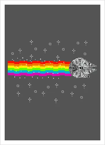 Nyan falcon - 8-bit, Space Opera, nyan cat, scifi, funny, millenium space ship, movie, fun, memes - Artprint
