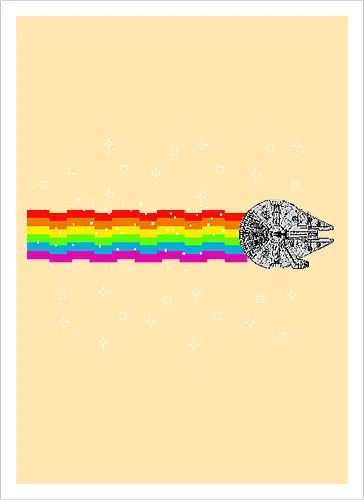 Nyan falcon - 8-bit, Space Opera, nyan cat, scifi, funny, millenium space ship, movie, fun, memes - Artprint