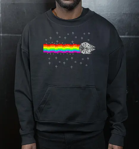 Nyan falcon - 8-bit, Space Opera, nyan cat, scifi, funny, millenium space ship, movie, fun, memes - Cropped Sweatshirt