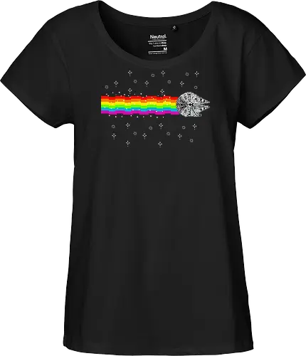 Nyan falcon - 8-bit, Space Opera, nyan cat, scifi, funny, millenium space ship, movie, fun, memes - Fairtrade Girl Shirt