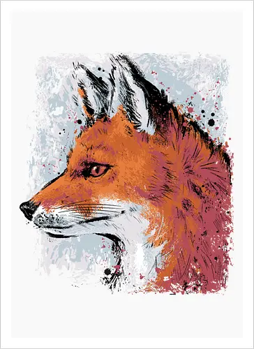Red Fox Side Profile Painting - fox, painting, red fox, fox lover, watercolor, side profile, autumn, fall, winter, animal, nature, xmorfina - Artprint