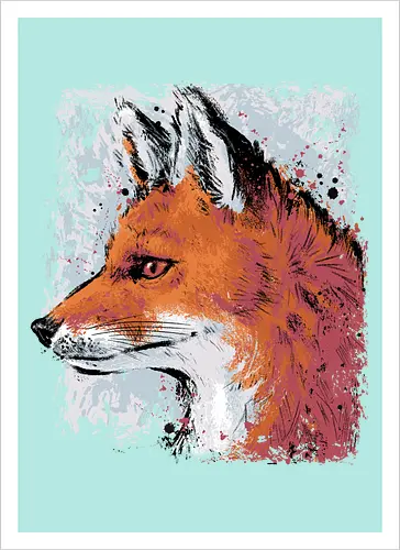 Red Fox Side Profile Painting - fox, painting, red fox, fox lover, watercolor, side profile, autumn, fall, winter, animal, nature, xmorfina - Artprint