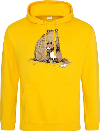 Flauschiger Bär Umarmt Kleinen Fuchs Gemütliche Kunst - Bär umarmt Fuchs, Waldtier Illustration, Bleistift Kunst Erdtöne, warme Tier Umarmung, Bär Fuchs Shirt, künstlerische Tier Illustration, Waldtierfreunde, gemütliche süße Kunst, fürsorglicher Tier Druck, Tier Skizze Illustration, besonderes Tier Geschenk, flauschiger Karamell Bär, süßer weißer orangener Fuchs, Tier Zuneigung Kunst, Tierfreundschaft Geschenk - Standard Hoodie