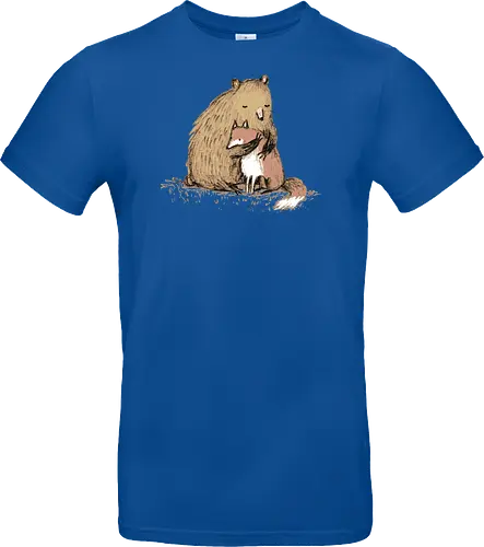 Flauschiger Bär Umarmt Kleinen Fuchs Gemütliche Kunst - Bär umarmt Fuchs, Waldtier Illustration, Bleistift Kunst Erdtöne, warme Tier Umarmung, Bär Fuchs Shirt, künstlerische Tier Illustration, Waldtierfreunde, gemütliche süße Kunst, fürsorglicher Tier Druck, Tier Skizze Illustration, besonderes Tier Geschenk, flauschiger Karamell Bär, süßer weißer orangener Fuchs, Tier Zuneigung Kunst, Tierfreundschaft Geschenk - Standard T-Shirt