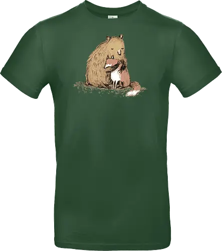 Flauschiger Bär Umarmt Kleinen Fuchs Gemütliche Kunst - Bär umarmt Fuchs, Waldtier Illustration, Bleistift Kunst Erdtöne, warme Tier Umarmung, Bär Fuchs Shirt, künstlerische Tier Illustration, Waldtierfreunde, gemütliche süße Kunst, fürsorglicher Tier Druck, Tier Skizze Illustration, besonderes Tier Geschenk, flauschiger Karamell Bär, süßer weißer orangener Fuchs, Tier Zuneigung Kunst, Tierfreundschaft Geschenk - Standard T-Shirt