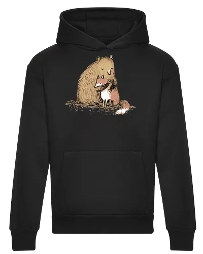 Flauschiger Bär Umarmt Kleinen Fuchs Gemütliche Kunst - Bär umarmt Fuchs, Waldtier Illustration, Bleistift Kunst Erdtöne, warme Tier Umarmung, Bär Fuchs Shirt, künstlerische Tier Illustration, Waldtierfreunde, gemütliche süße Kunst, fürsorglicher Tier Druck, Tier Skizze Illustration, besonderes Tier Geschenk, flauschiger Karamell Bär, süßer weißer orangener Fuchs, Tier Zuneigung Kunst, Tierfreundschaft Geschenk - Heavyweight Hoodie