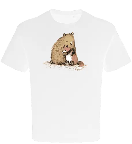 Flauschiger Bär Umarmt Kleinen Fuchs Gemütliche Kunst - Bär umarmt Fuchs, Waldtier Illustration, Bleistift Kunst Erdtöne, warme Tier Umarmung, Bär Fuchs Shirt, künstlerische Tier Illustration, Waldtierfreunde, gemütliche süße Kunst, fürsorglicher Tier Druck, Tier Skizze Illustration, besonderes Tier Geschenk, flauschiger Karamell Bär, süßer weißer orangener Fuchs, Tier Zuneigung Kunst, Tierfreundschaft Geschenk - Oversize T-Shirt
