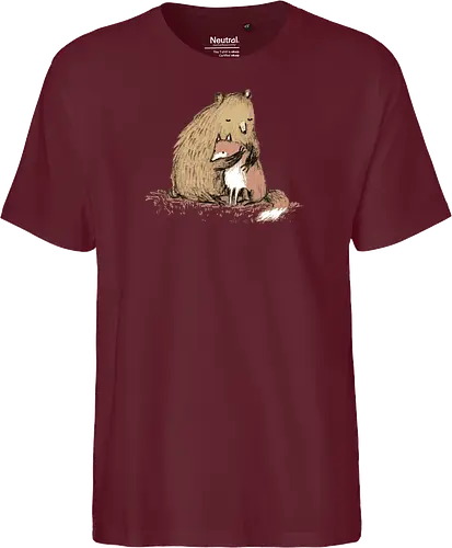 Flauschiger Bär Umarmt Kleinen Fuchs Gemütliche Kunst - Bär umarmt Fuchs, Waldtier Illustration, Bleistift Kunst Erdtöne, warme Tier Umarmung, Bär Fuchs Shirt, künstlerische Tier Illustration, Waldtierfreunde, gemütliche süße Kunst, fürsorglicher Tier Druck, Tier Skizze Illustration, besonderes Tier Geschenk, flauschiger Karamell Bär, süßer weißer orangener Fuchs, Tier Zuneigung Kunst, Tierfreundschaft Geschenk - Fairtrade T-Shirt