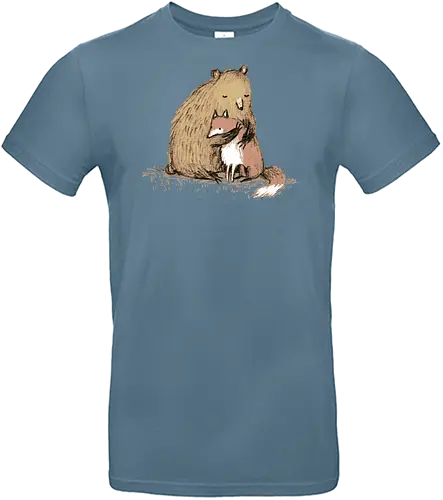 Flauschiger Bär Umarmt Kleinen Fuchs Gemütliche Kunst - Bär umarmt Fuchs, Waldtier Illustration, Bleistift Kunst Erdtöne, warme Tier Umarmung, Bär Fuchs Shirt, künstlerische Tier Illustration, Waldtierfreunde, gemütliche süße Kunst, fürsorglicher Tier Druck, Tier Skizze Illustration, besonderes Tier Geschenk, flauschiger Karamell Bär, süßer weißer orangener Fuchs, Tier Zuneigung Kunst, Tierfreundschaft Geschenk - Standard T-Shirt