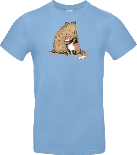 Flauschiger Bär Umarmt Kleinen Fuchs Gemütliche Kunst - Bär umarmt Fuchs, Waldtier Illustration, Bleistift Kunst Erdtöne, warme Tier Umarmung, Bär Fuchs Shirt, künstlerische Tier Illustration, Waldtierfreunde, gemütliche süße Kunst, fürsorglicher Tier Druck, Tier Skizze Illustration, besonderes Tier Geschenk, flauschiger Karamell Bär, süßer weißer orangener Fuchs, Tier Zuneigung Kunst, Tierfreundschaft Geschenk - Standard T-Shirt