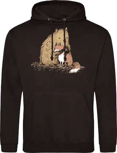 Flauschiger Bär Umarmt Kleinen Fuchs Gemütliche Kunst - Bär umarmt Fuchs, Waldtier Illustration, Bleistift Kunst Erdtöne, warme Tier Umarmung, Bär Fuchs Shirt, künstlerische Tier Illustration, Waldtierfreunde, gemütliche süße Kunst, fürsorglicher Tier Druck, Tier Skizze Illustration, besonderes Tier Geschenk, flauschiger Karamell Bär, süßer weißer orangener Fuchs, Tier Zuneigung Kunst, Tierfreundschaft Geschenk - Standard Hoodie