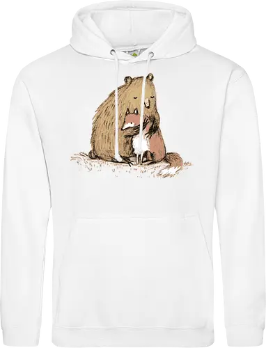 Flauschiger Bär Umarmt Kleinen Fuchs Gemütliche Kunst - Bär umarmt Fuchs, Waldtier Illustration, Bleistift Kunst Erdtöne, warme Tier Umarmung, Bär Fuchs Shirt, künstlerische Tier Illustration, Waldtierfreunde, gemütliche süße Kunst, fürsorglicher Tier Druck, Tier Skizze Illustration, besonderes Tier Geschenk, flauschiger Karamell Bär, süßer weißer orangener Fuchs, Tier Zuneigung Kunst, Tierfreundschaft Geschenk - Standard Hoodie