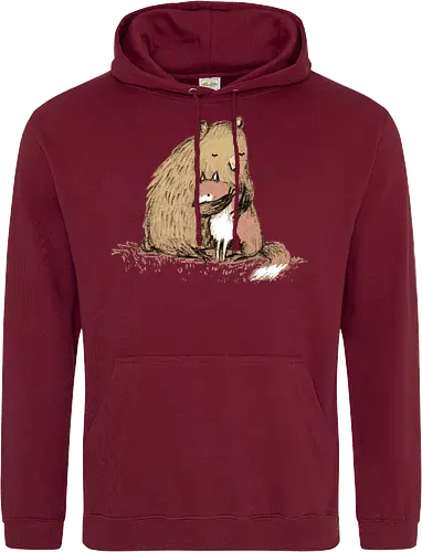 Flauschiger Bär Umarmt Kleinen Fuchs Gemütliche Kunst - Bär umarmt Fuchs, Waldtier Illustration, Bleistift Kunst Erdtöne, warme Tier Umarmung, Bär Fuchs Shirt, künstlerische Tier Illustration, Waldtierfreunde, gemütliche süße Kunst, fürsorglicher Tier Druck, Tier Skizze Illustration, besonderes Tier Geschenk, flauschiger Karamell Bär, süßer weißer orangener Fuchs, Tier Zuneigung Kunst, Tierfreundschaft Geschenk - Standard Hoodie