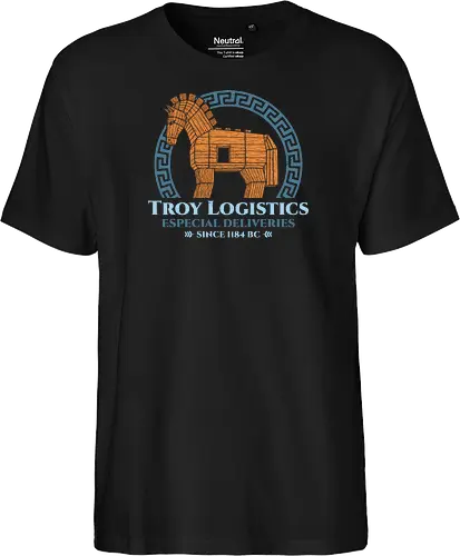 Troy Logistics - the odyssey, book lover, books, bookworm, funny, geek, greek mythology, movies, nerd, nostalgia, odysseus, parody, retro, trojan horse, vintage - Fairtrade T-Shirt